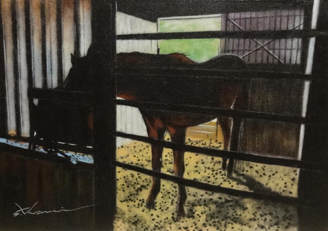 上鈴木正一 油彩画 B4サイズ『 存 在 』お熊さん様のリクエスト作品です!!