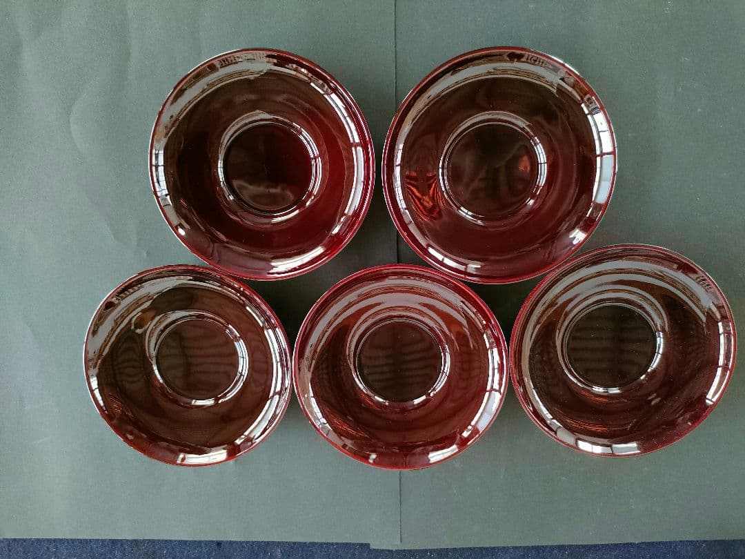 ●【未使用 共箱付】漆塗 茶碗受け 5客 東本願寺 金文字黒塗朱内伝統工芸茶道具