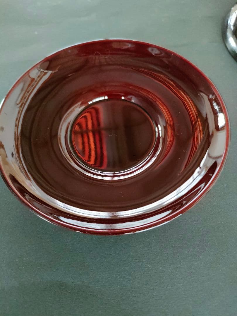 ●【未使用 共箱付】漆塗 茶碗受け 5客 東本願寺 金文字黒塗朱内伝統工芸茶道具