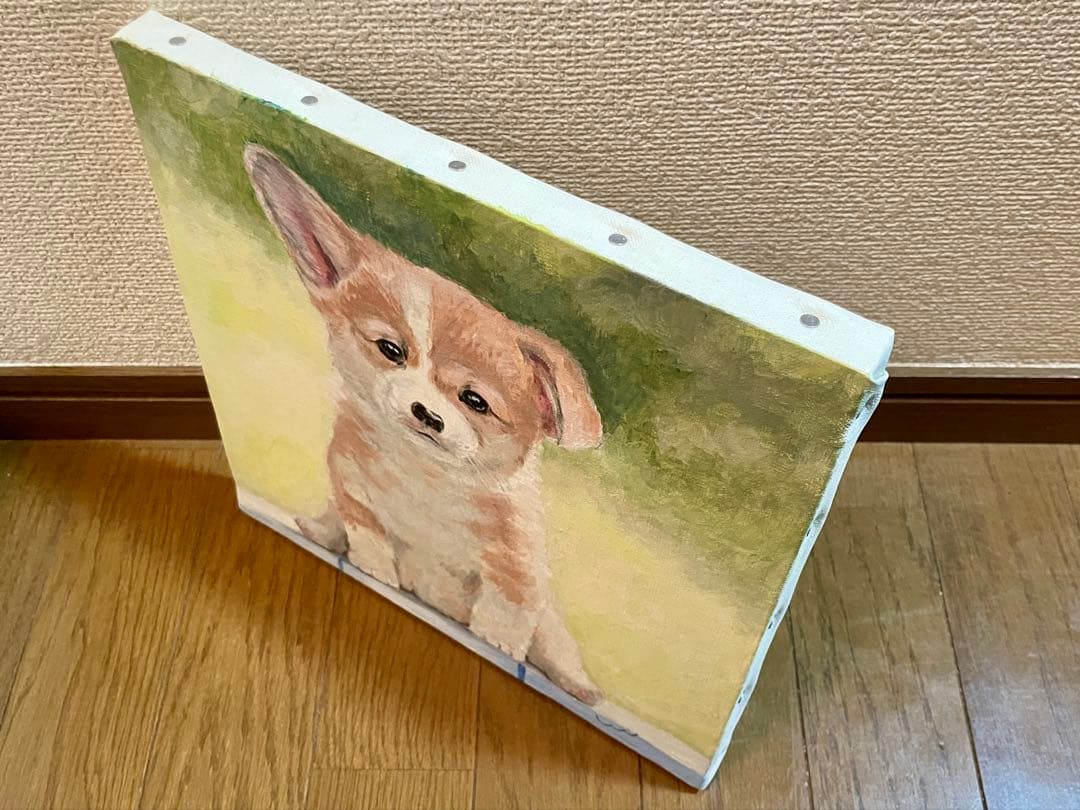 ウェルシュ・コーギーの仔犬のアクリル画 S3 27.4cm x 27.4cm