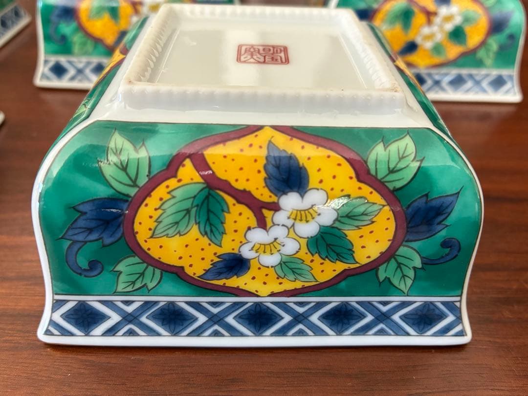 花柄角型皿5個セット　有田焼　明国窯火