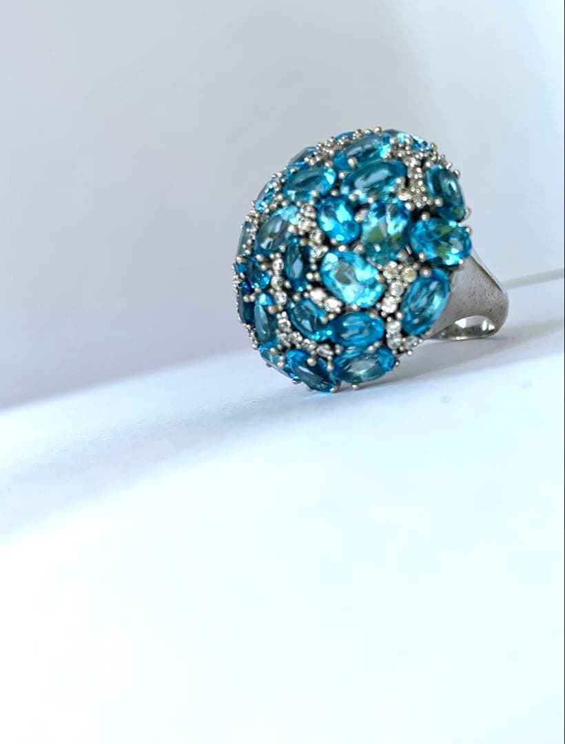 ハンドメイド 指輪 青いトパーズ天然石 スターリングシルバー トルコ製17号