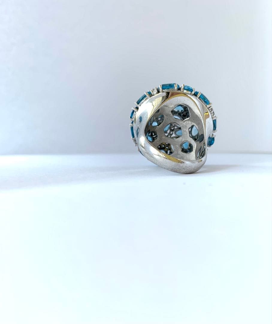ハンドメイド 指輪 青いトパーズ天然石 スターリングシルバー トルコ製17号