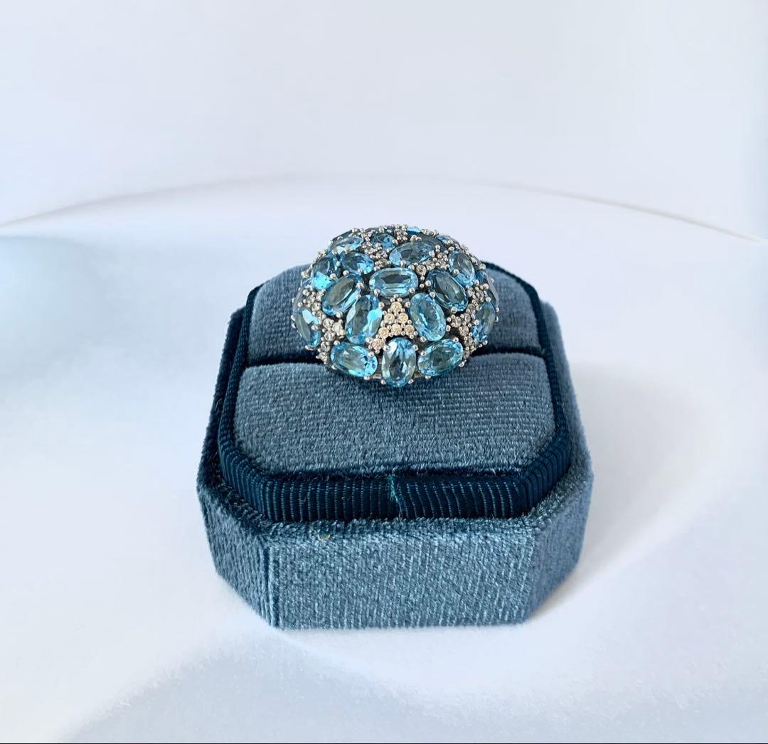 ハンドメイド 指輪 青いトパーズ天然石 スターリングシルバー トルコ製17号