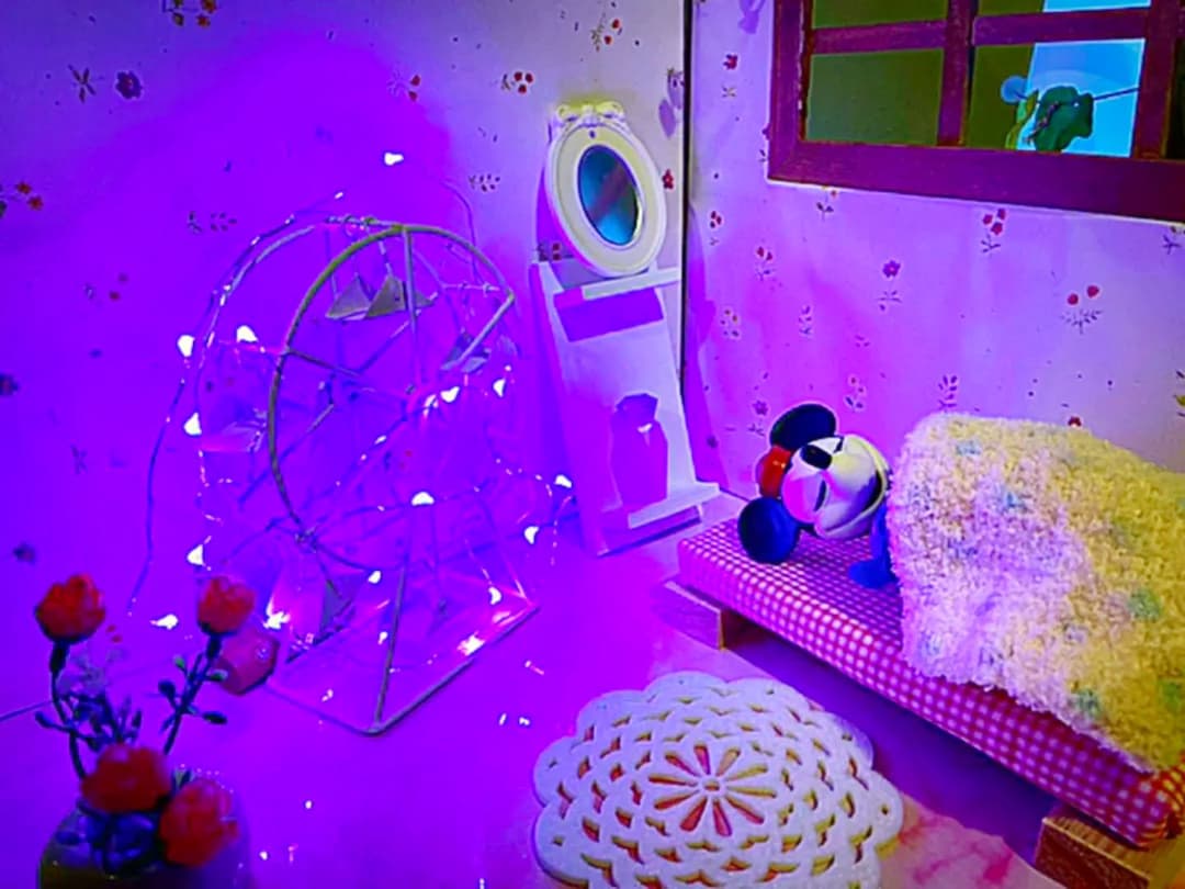 ハンドメイド　夢　ドールハウス　おやすみ　良い夢を#薔薇#ミラー#観覧車ライト