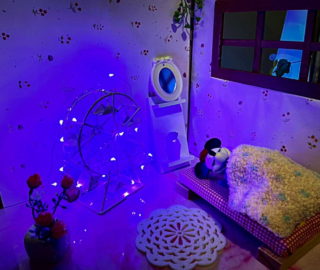 ハンドメイド　夢　ドールハウス　おやすみ　良い夢を#薔薇#ミラー#観覧車ライト