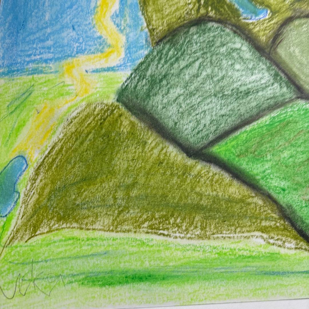 山のクレヨン風景画
