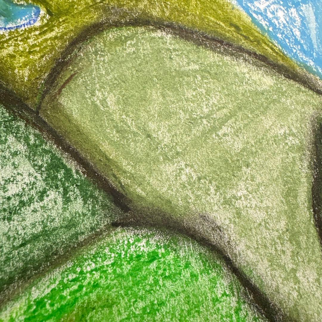 山のクレヨン風景画