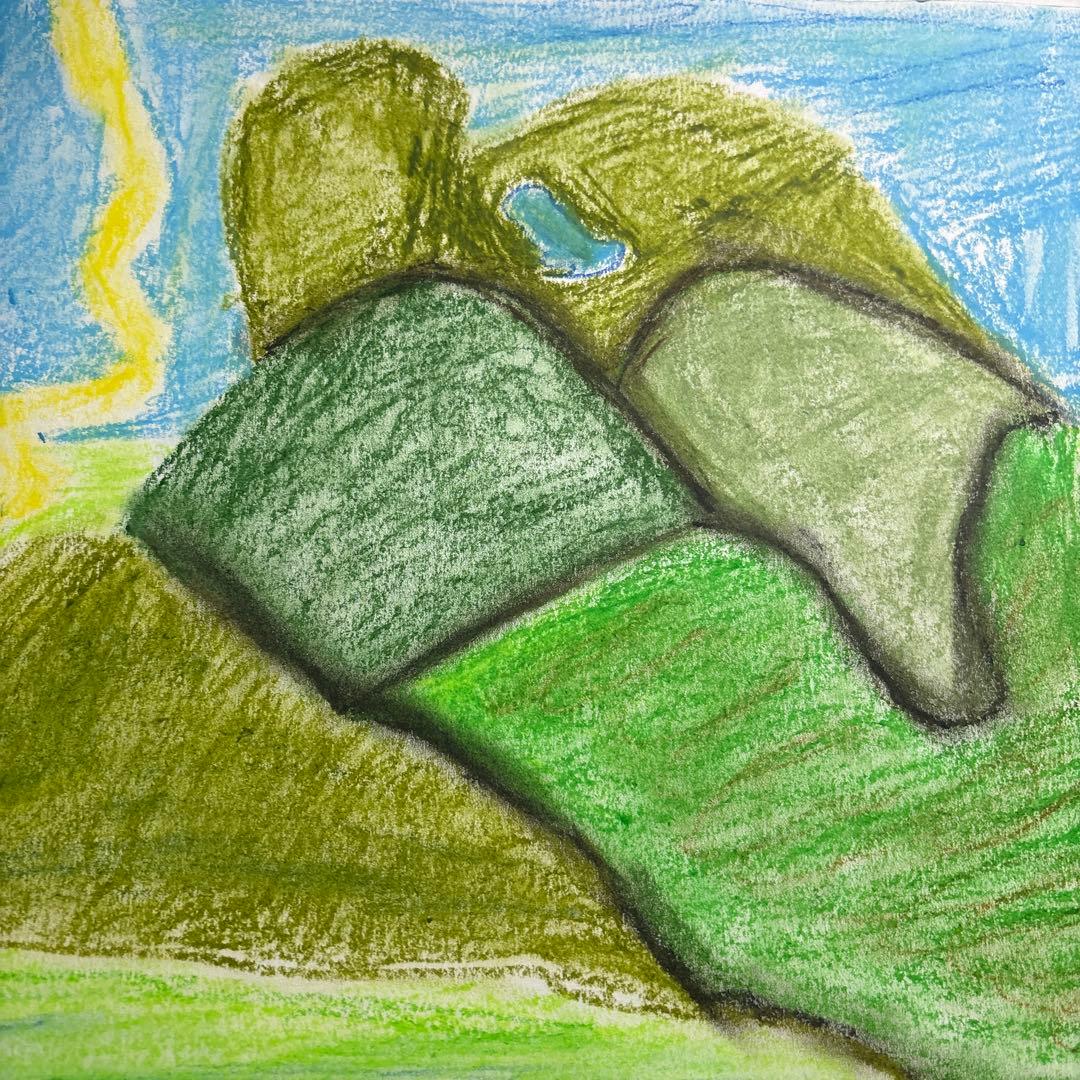 山のクレヨン風景画