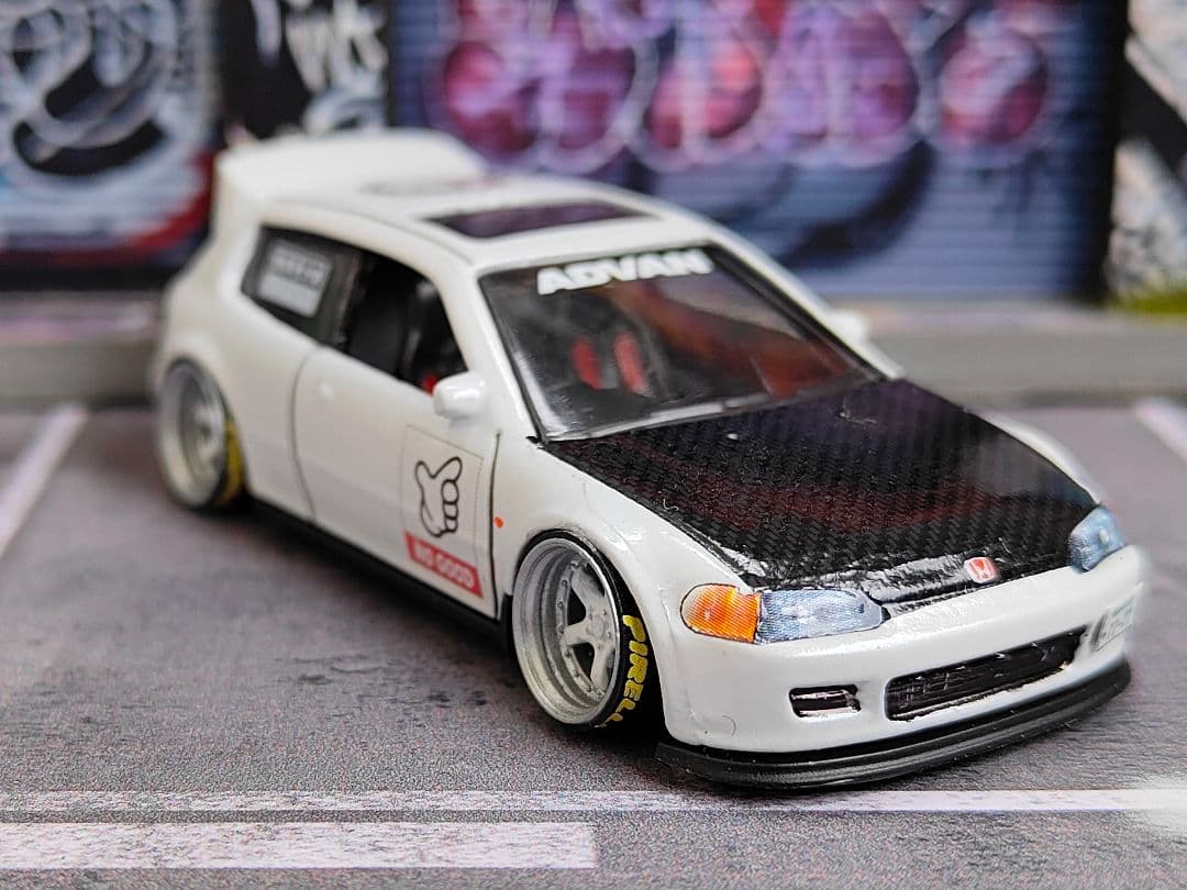 ホットウィールカスタム ホンダ シビック EG6 環状族a 段リム☆トミカ改造