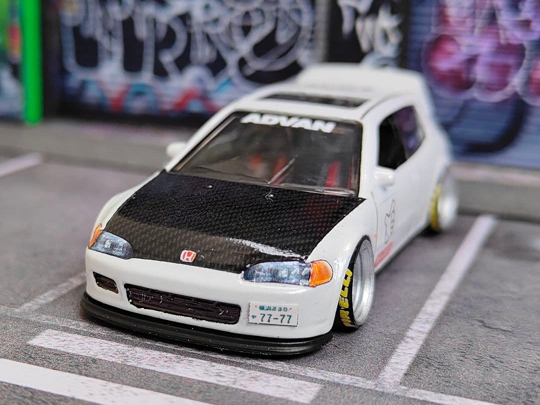 ホットウィールカスタム ホンダ シビック EG6 環状族a 段リム☆トミカ改造