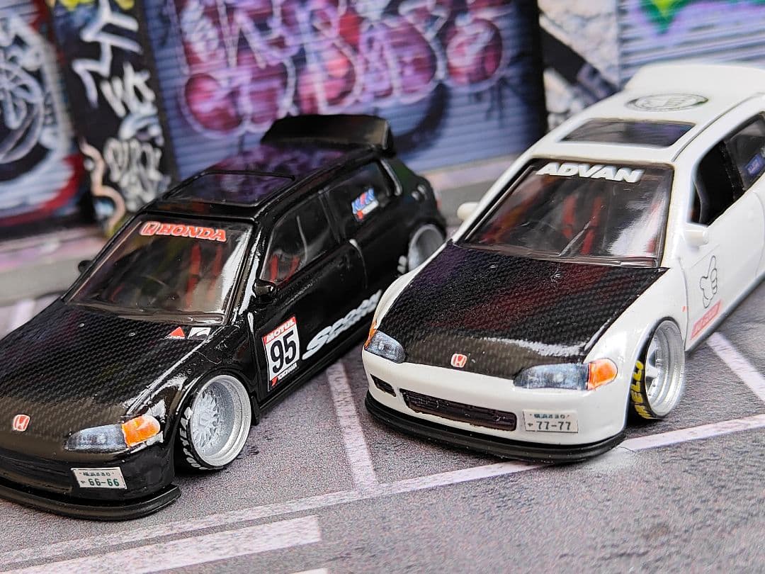 ホットウィールカスタム ホンダ シビック EG6 環状族a 段リム☆トミカ改造