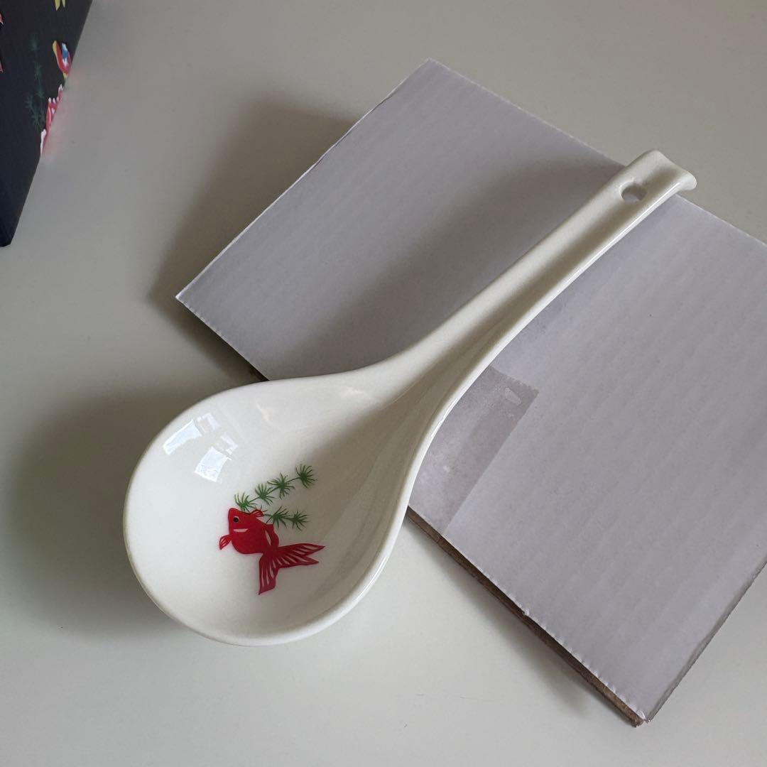 カルディ　台湾ラーメン鉢　お椀レンゲ2セット新品　客家柄金魚柄　KALDI