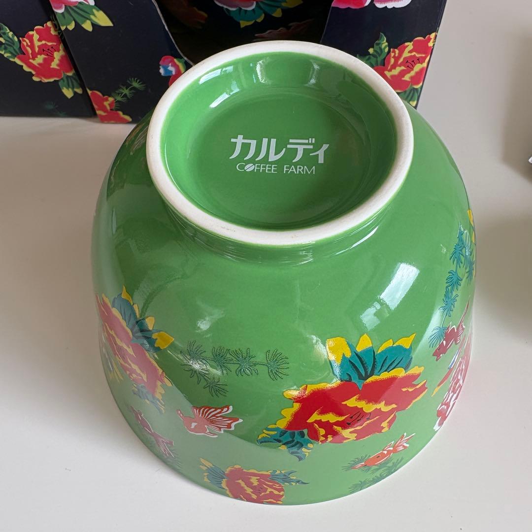 カルディ　台湾ラーメン鉢　お椀レンゲ2セット新品　客家柄金魚柄　KALDI