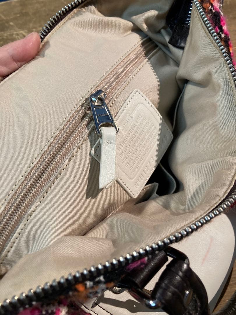 H 訳あり　コーチ　ハンドバッグ　バック　ピンク　白　ホワイト