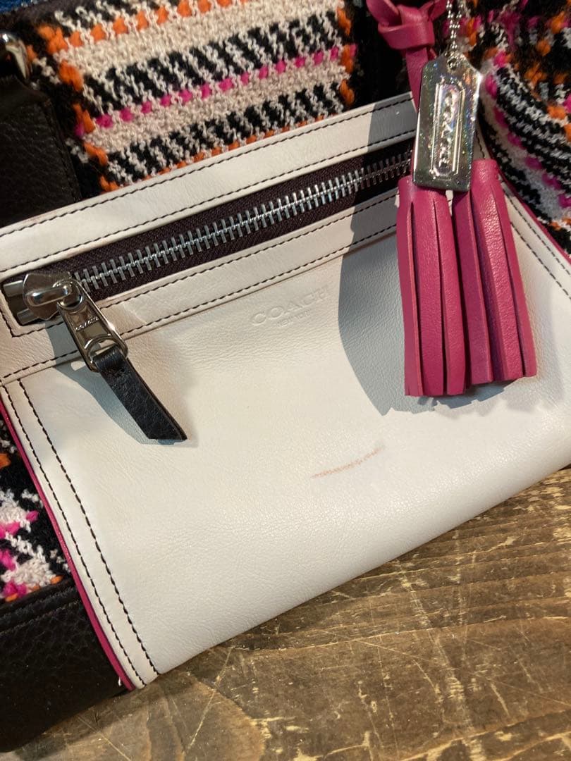 H 訳あり　コーチ　ハンドバッグ　バック　ピンク　白　ホワイト
