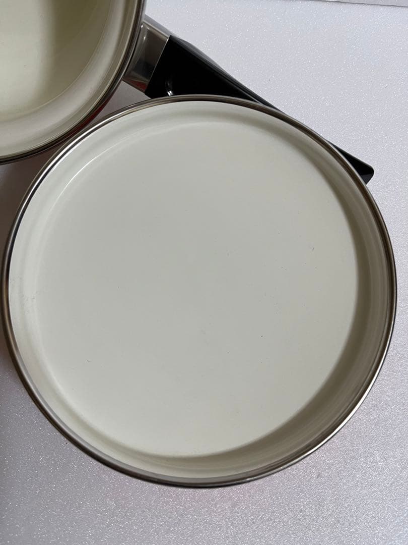 【昭和レトロ】ミッチ ホーロー鍋(両手鍋&片手鍋)セット 白とオレンジ色 花柄