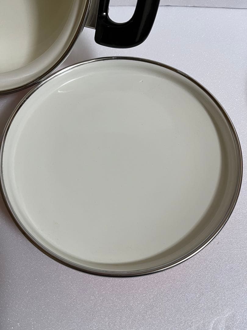 【昭和レトロ】ミッチ ホーロー鍋(両手鍋&片手鍋)セット 白とオレンジ色 花柄