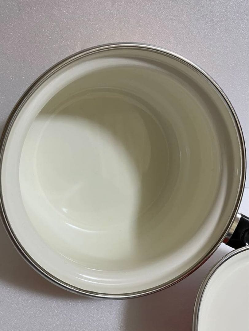 【昭和レトロ】ミッチ ホーロー鍋(両手鍋&片手鍋)セット 白とオレンジ色 花柄