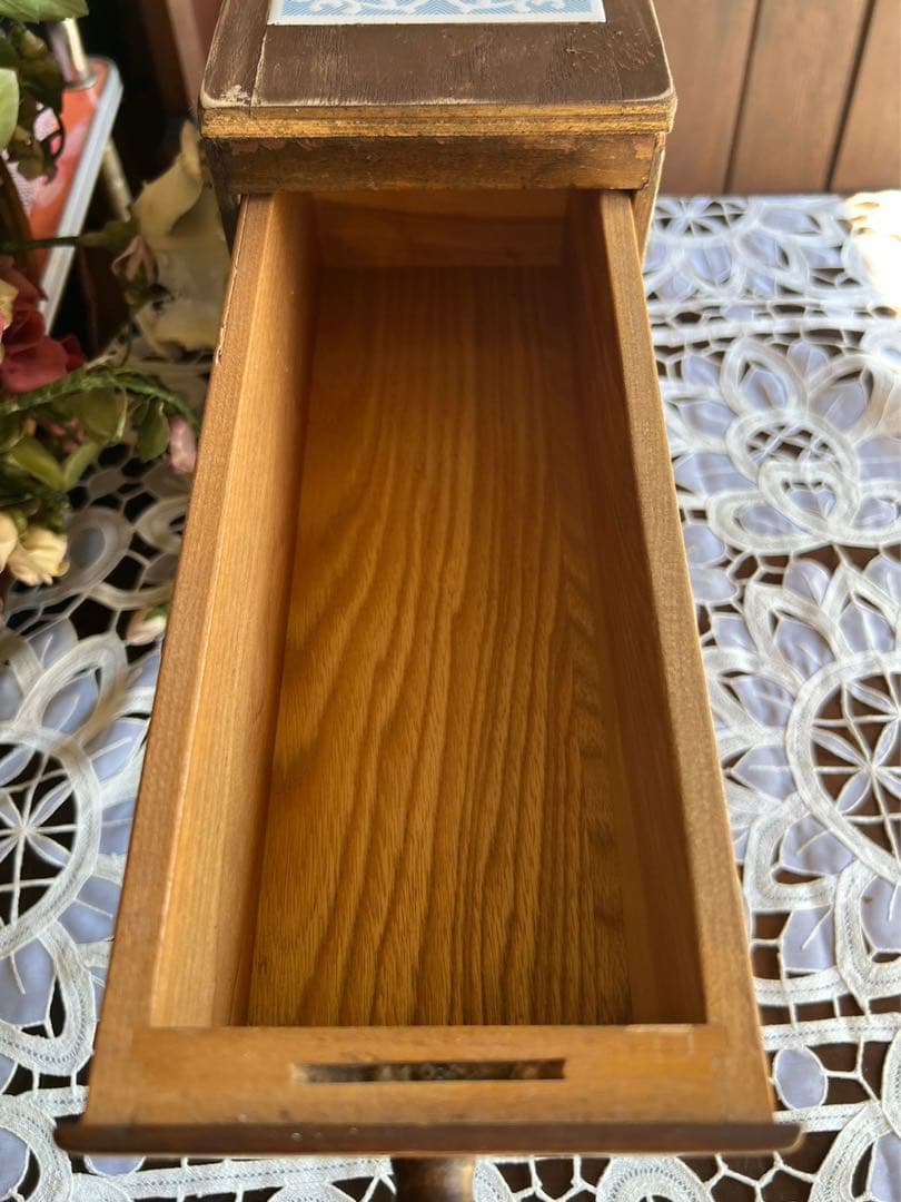 小引き出し 小物入れ タイル張 アンティーク ミシン引き出し 2段 ①インテリア