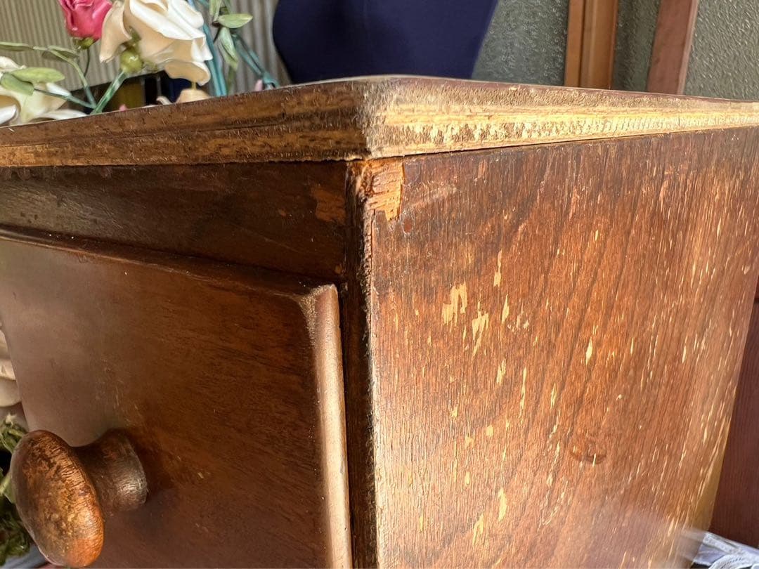 小引き出し 小物入れ タイル張 アンティーク ミシン引き出し 2段 ①インテリア