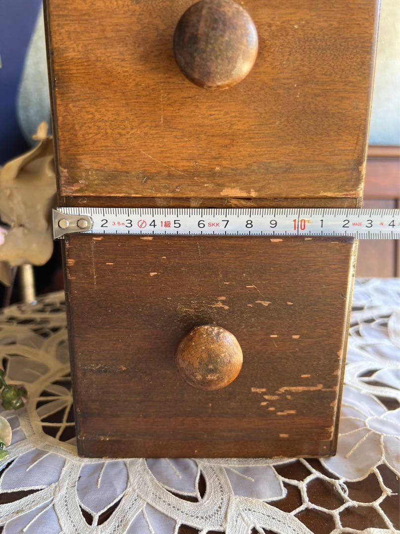 小引き出し 小物入れ タイル張 アンティーク ミシン引き出し 2段 ①インテリア