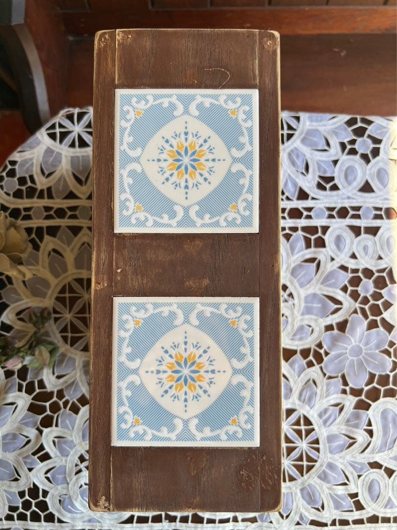 小引き出し 小物入れ タイル張 アンティーク ミシン引き出し 2段 ①インテリア