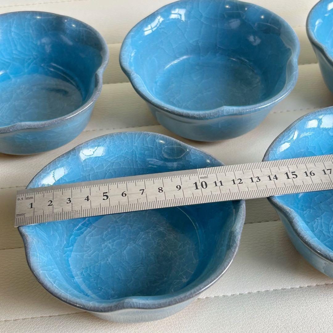 たち吉　橘吉　青彩　九重青磁　小鉢揃　５枚セット　輪花鉢　和食器　土物　貫入陶器