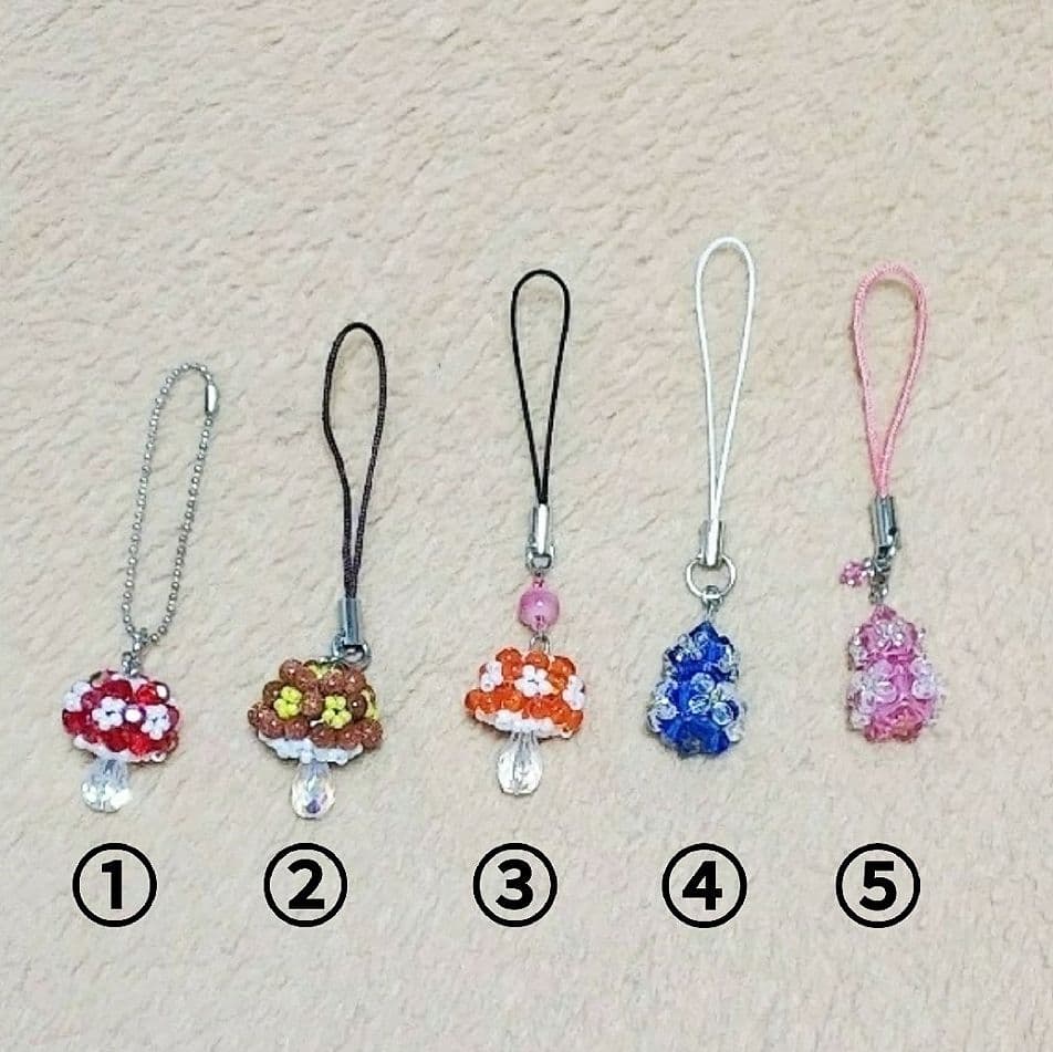 ビーズストラップ／きのこ／ひょうたん