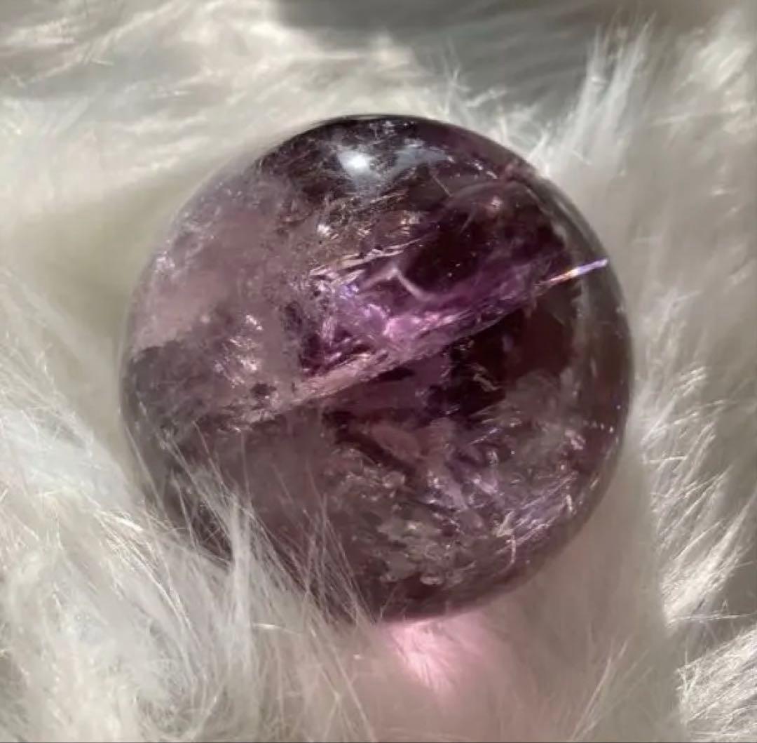 紫水晶　アメジスト　スフィア　天然クラック　虹　浄化