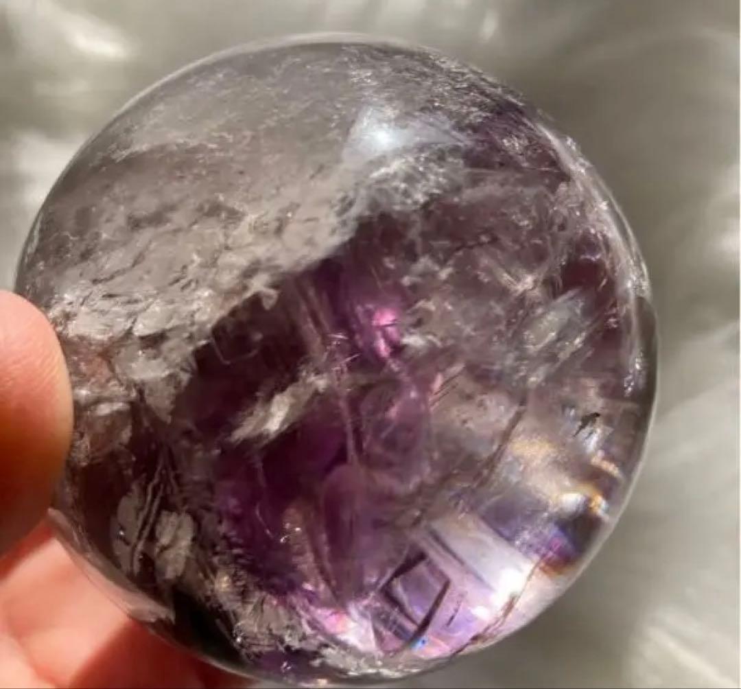 紫水晶　アメジスト　スフィア　天然クラック　虹　浄化