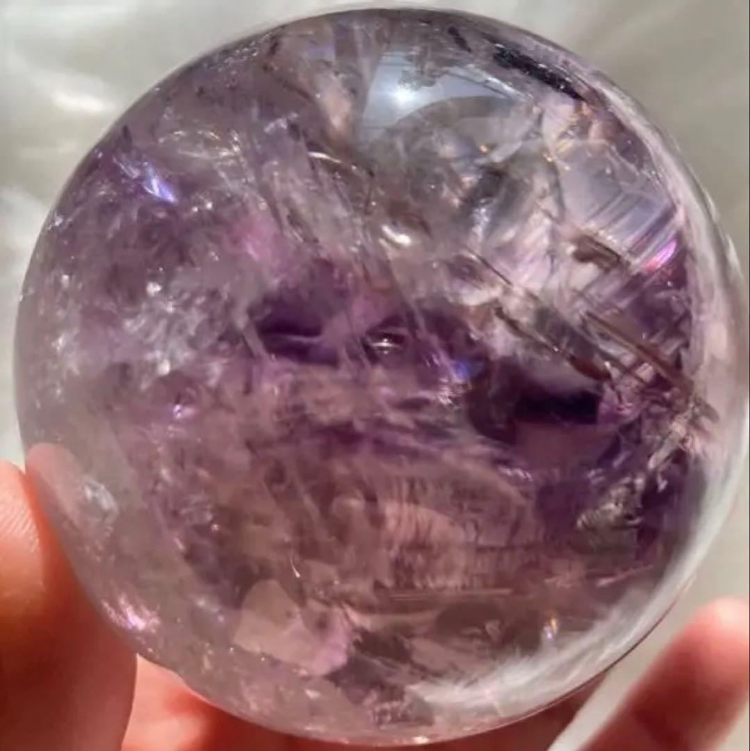 紫水晶　アメジスト　スフィア　天然クラック　虹　浄化