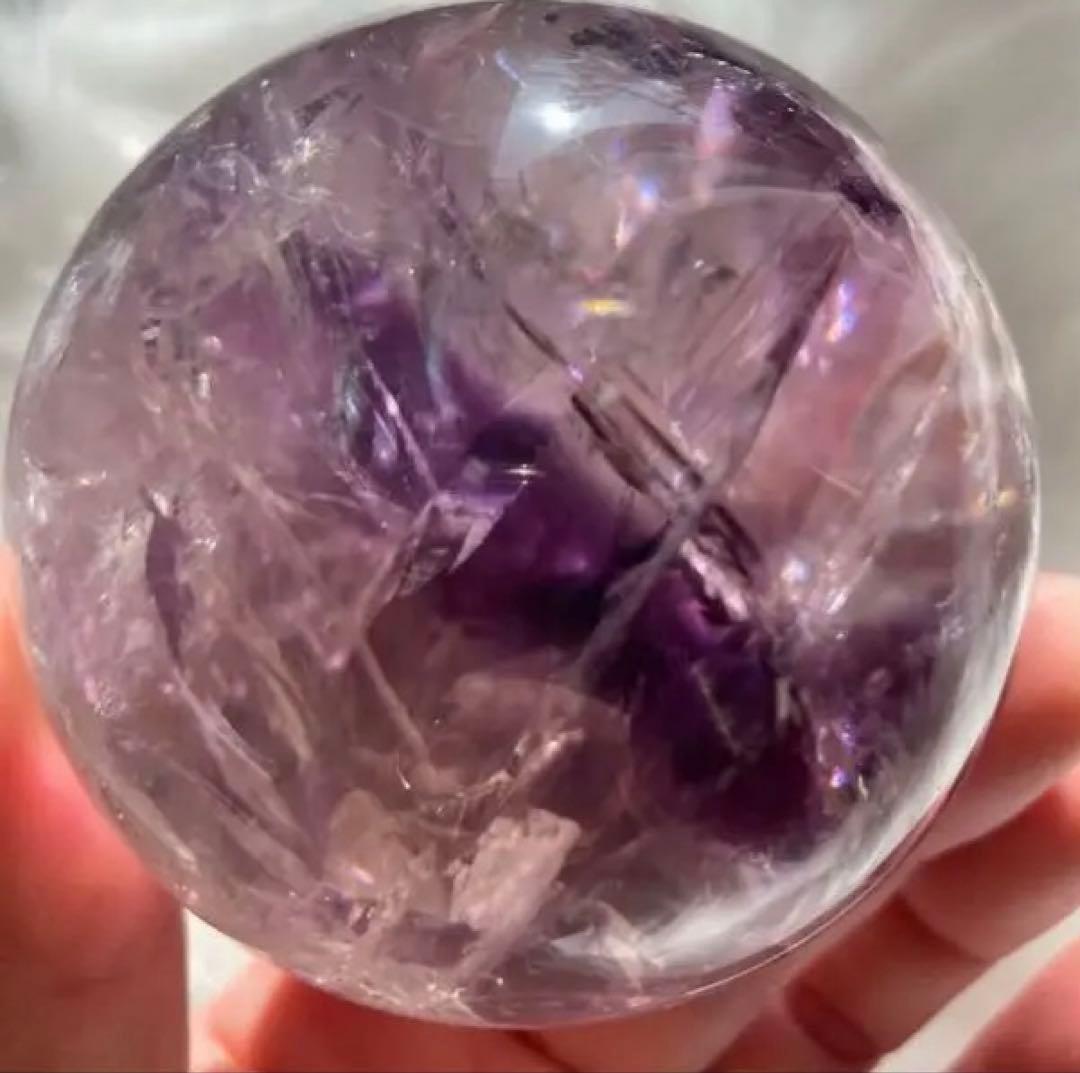 紫水晶　アメジスト　スフィア　天然クラック　虹　浄化