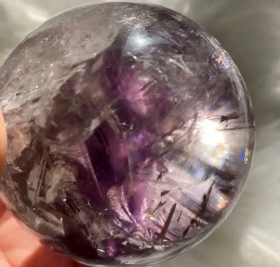 紫水晶　アメジスト　スフィア　天然クラック　虹　浄化