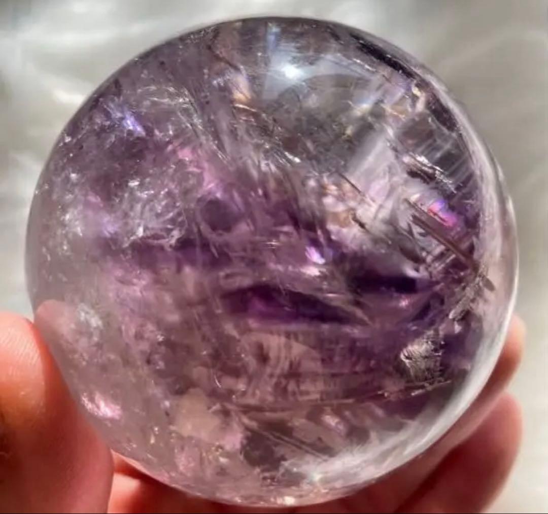 紫水晶　アメジスト　スフィア　天然クラック　虹　浄化