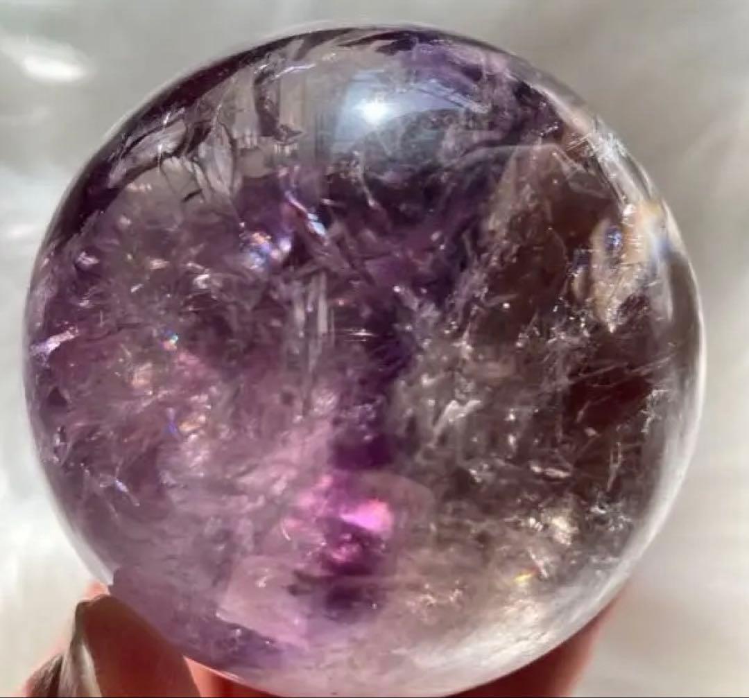 紫水晶　アメジスト　スフィア　天然クラック　虹　浄化