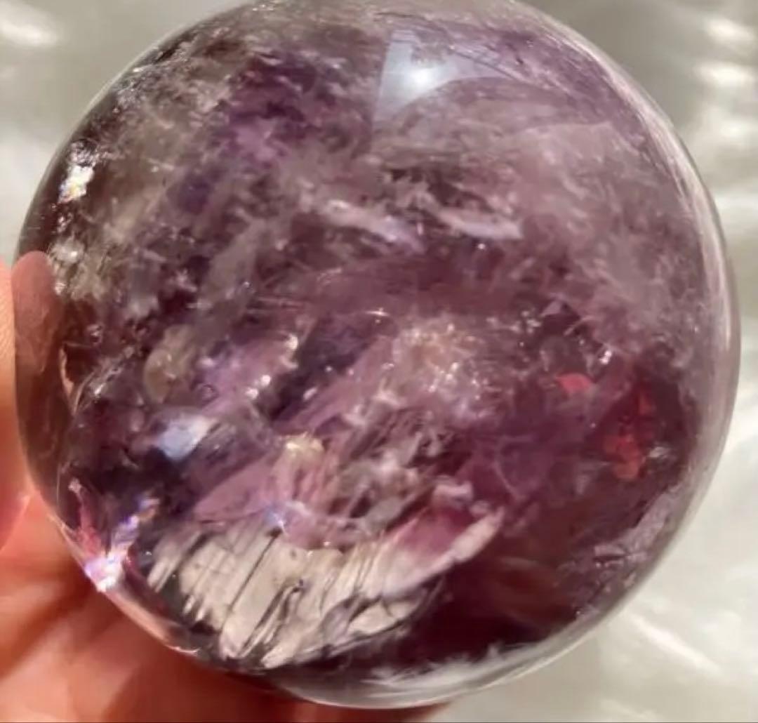 紫水晶　アメジスト　スフィア　天然クラック　虹　浄化