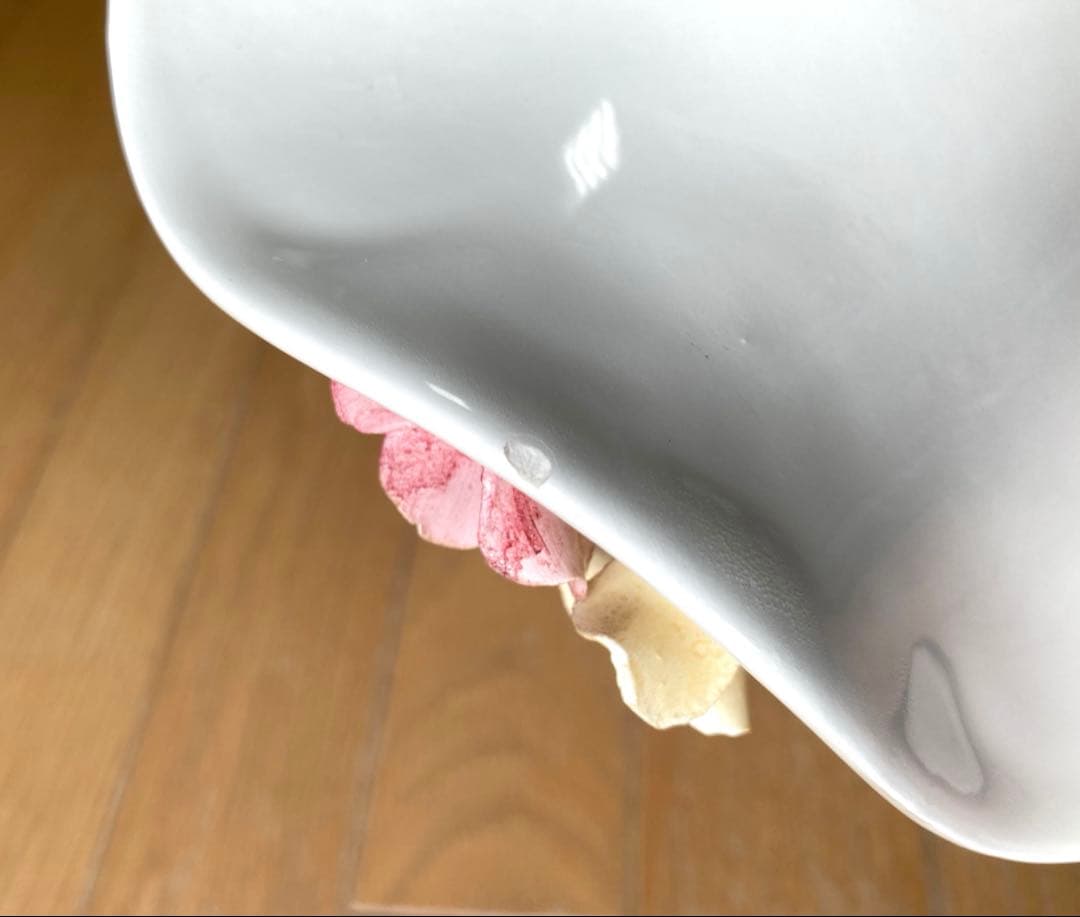 【昭和レトロ】花飾り付き 陶器製 バスケット 菓器 菓子入れ