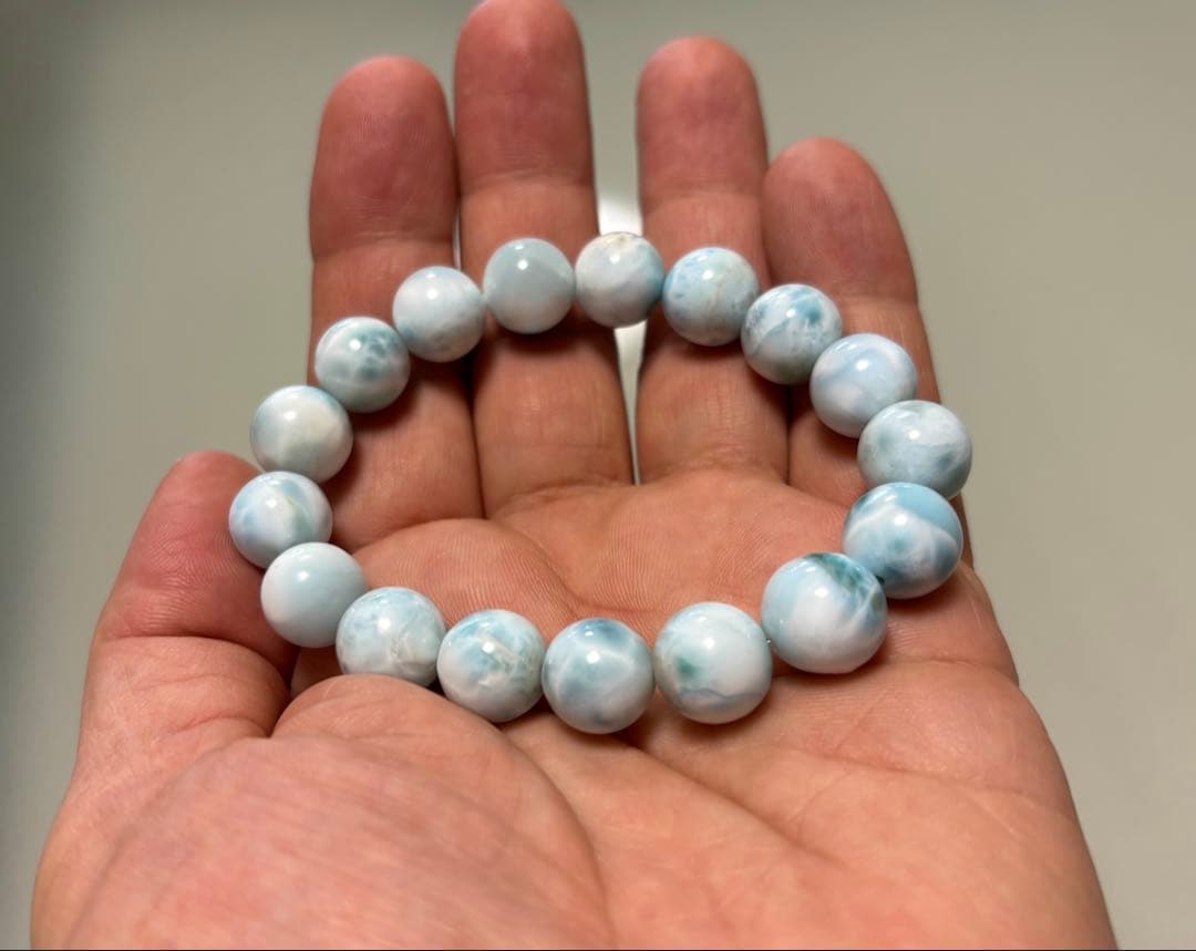 カリブの秘宝ヒーリングストーン ラリマー１２ｍｍ 珠①（径１７ｃｍ）