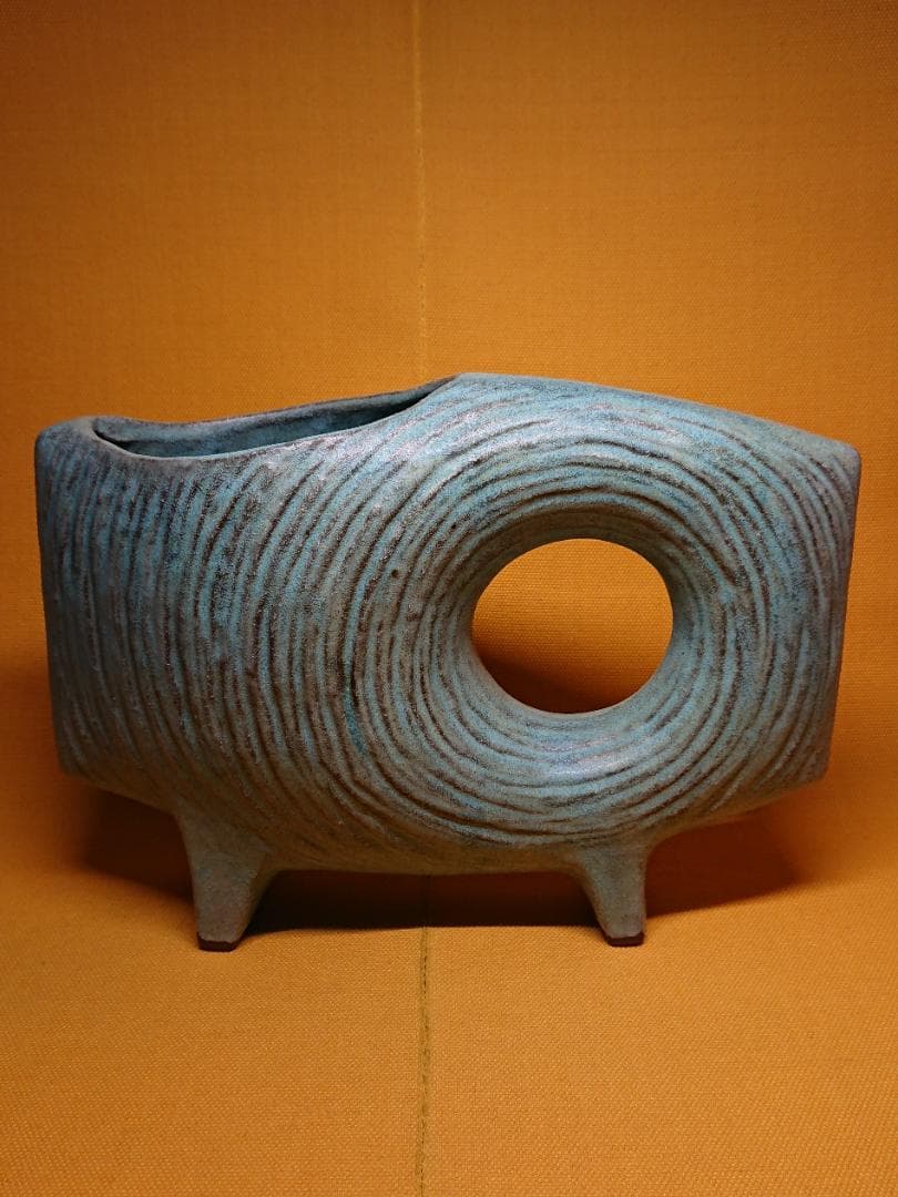 【美品】花器　変形花器　華道　陶器　置物　インテリア　工芸品　美術品　A2849