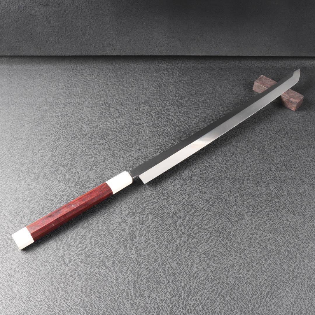 梵静刃物マグロ包丁 刃渡二尺 鏡面仕上げ 刺身包丁 反りスネークウッド柄 鞘付き