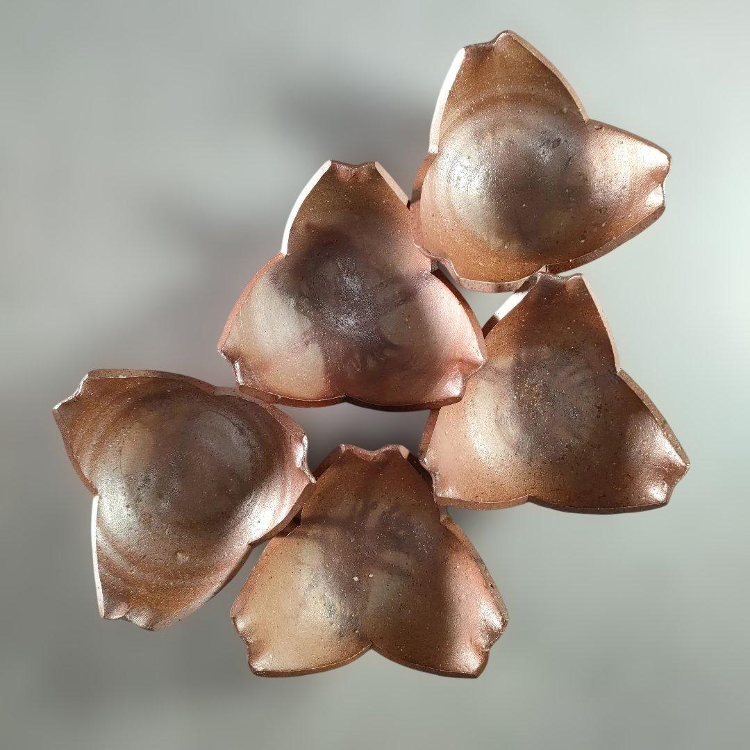 A1342-4/備前焼/閑谷窯/目澤孝 作/備前割山椒向付5客/飾鉢/菓子鉢/