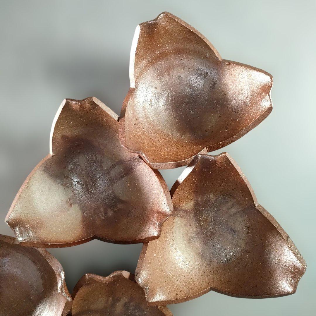 A1342-4/備前焼/閑谷窯/目澤孝 作/備前割山椒向付5客/飾鉢/菓子鉢/