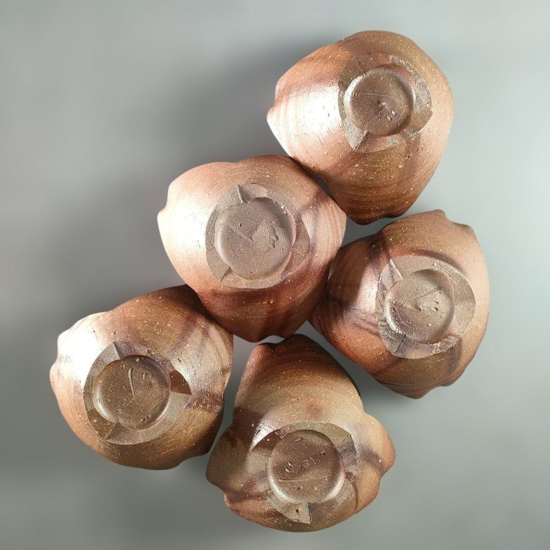 A1342-4/備前焼/閑谷窯/目澤孝 作/備前割山椒向付5客/飾鉢/菓子鉢/