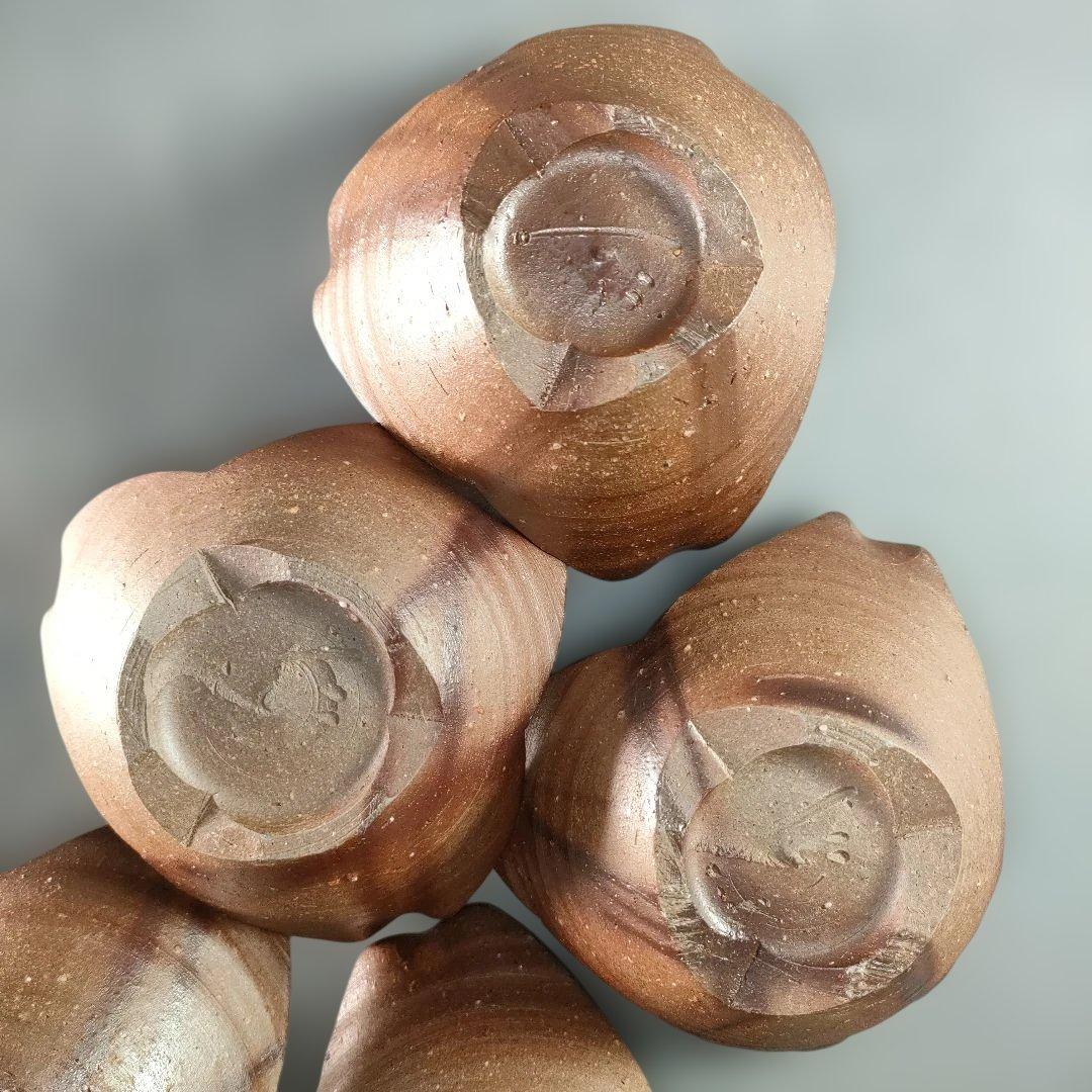 A1342-4/備前焼/閑谷窯/目澤孝 作/備前割山椒向付5客/飾鉢/菓子鉢/