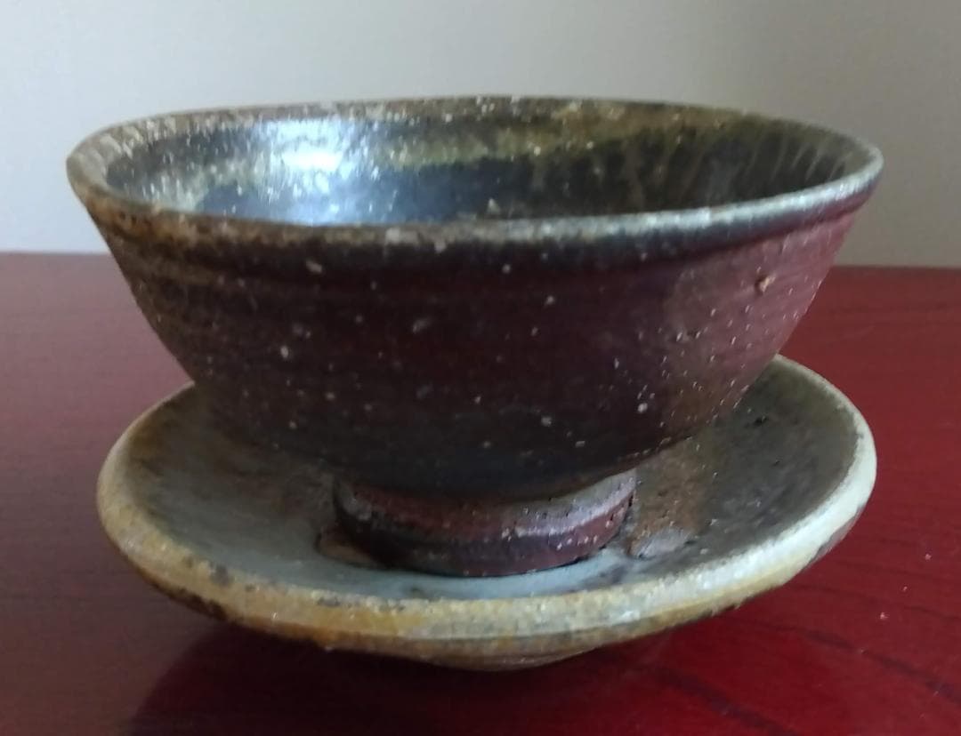 越前焼　白越不朝　塩越窯灰釉究極美逸品ぐい呑み/湯呑2種茶托3点セットNo:9