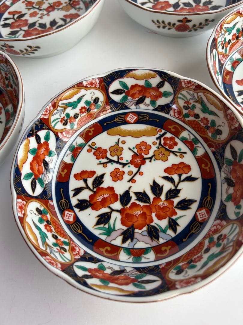 前畑陶器 庫山窯 古伊万里 中鉢揃 5枚セット 和食器 色絵 煮物鉢 赤絵