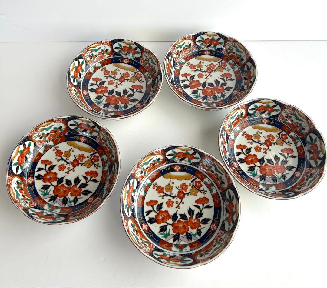 前畑陶器 庫山窯 古伊万里 中鉢揃 5枚セット 和食器 色絵 煮物鉢 赤絵