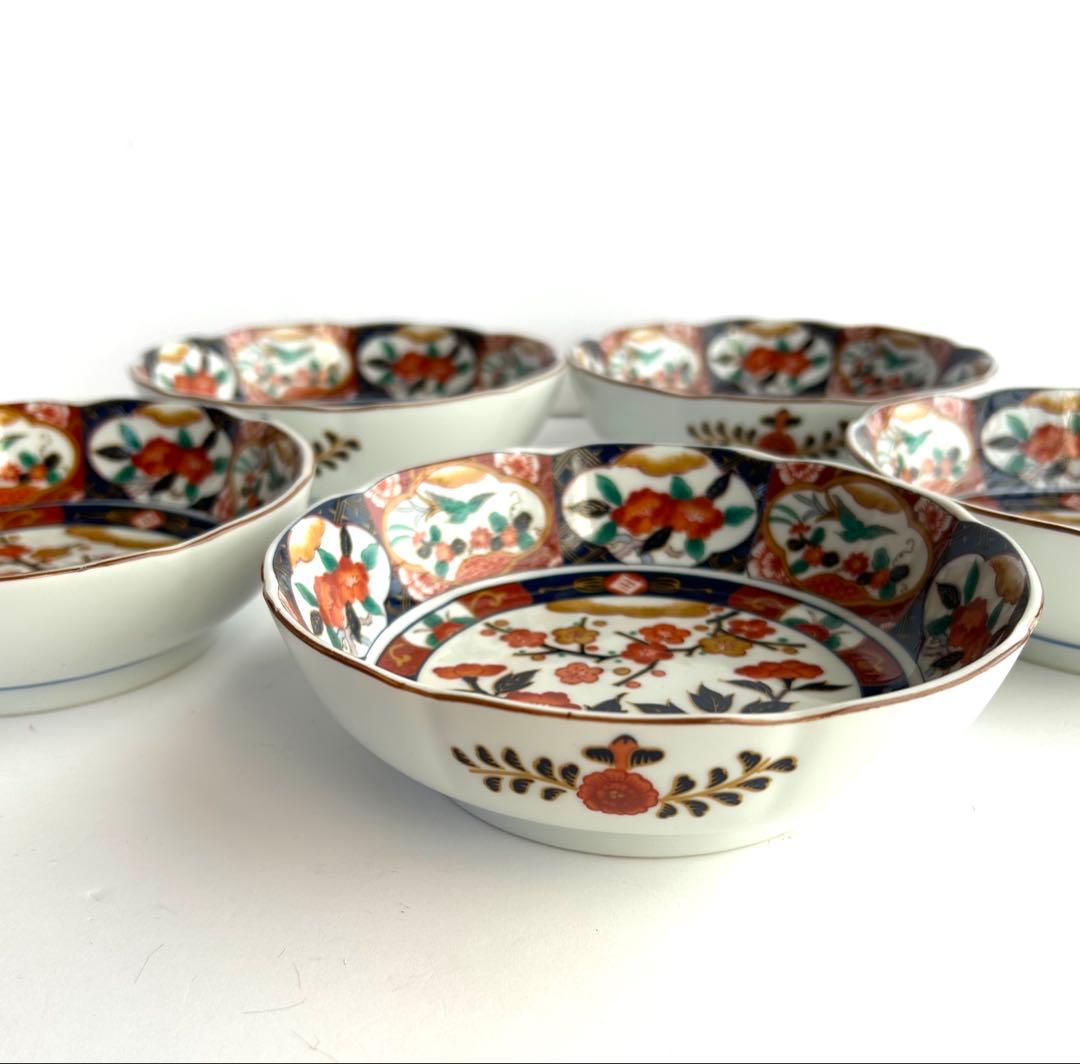 前畑陶器 庫山窯 古伊万里 中鉢揃 5枚セット 和食器 色絵 煮物鉢 赤絵