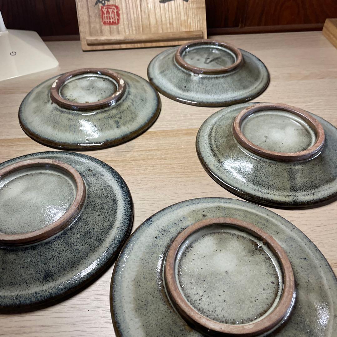 丹波　名工　生田和孝　白釉銘々皿　5枚　共箱